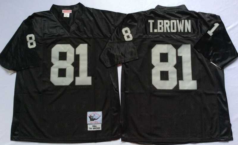 Raiders 81 Tim Brown Black M&N Throwback Jersey